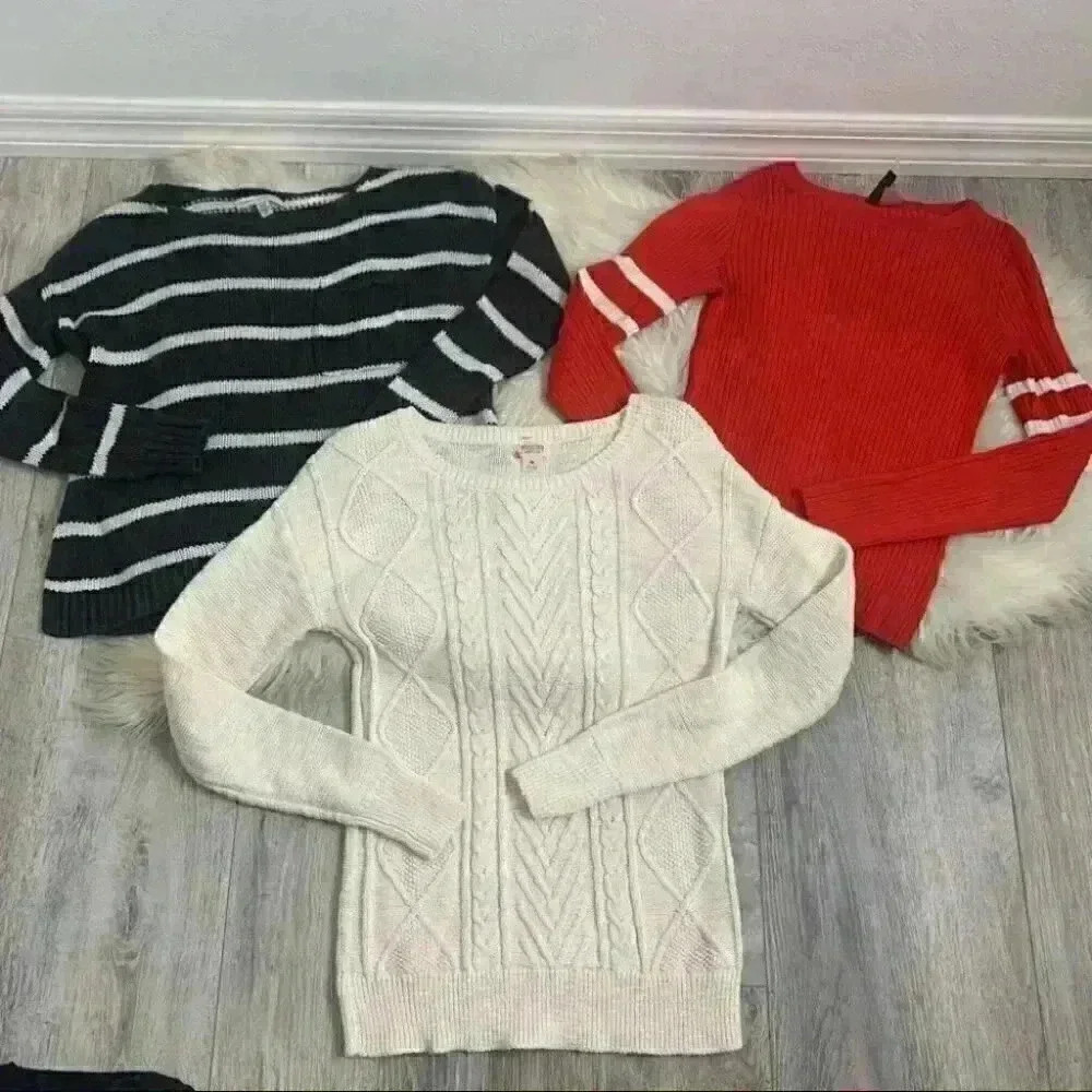 H&M Merona Aeo red ivory grey sweater bundle xs/s